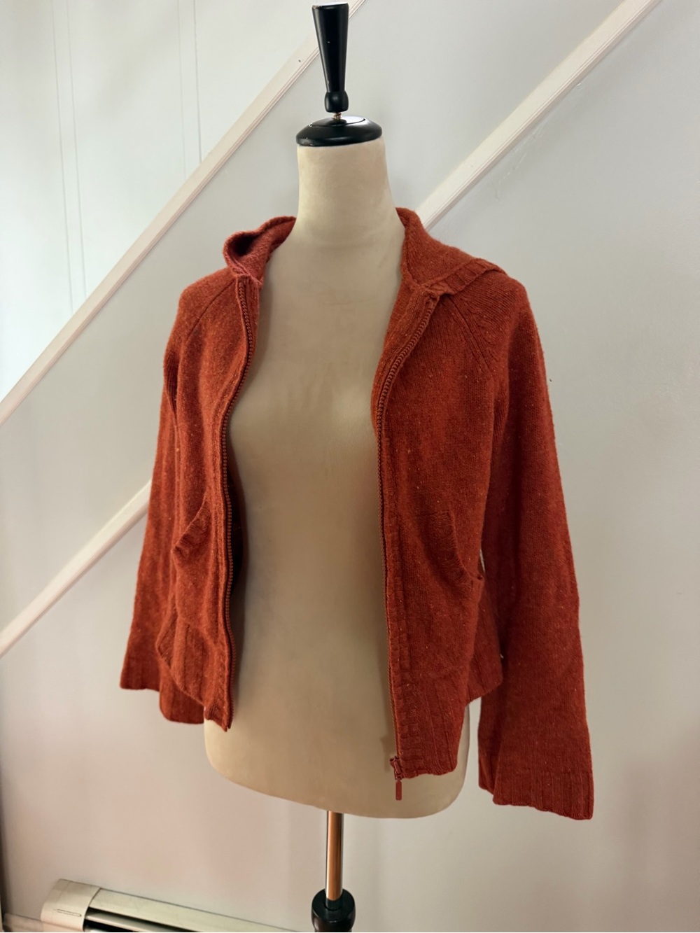 Twiggy 100% Lambswool Hooded Zip Cardigan Forest Fairy Cottagecore Rust Size L - Picture 6 of 8